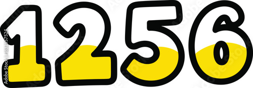 Cartoonish handdrawn number 1256 with a thick black outline and a twotone yellow and white fill.