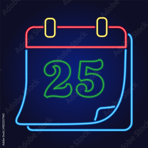 Christmas calendar neon icon, vector illustration