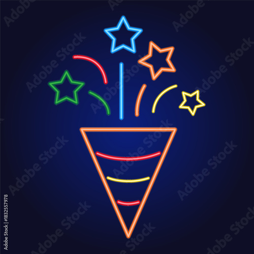 Minimalist New Year confetti neon icon. Vector format, festive design.