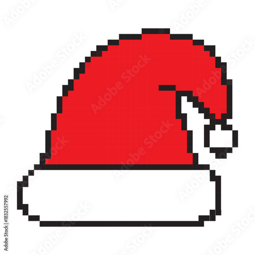 Santa hat pixel icon, Christmas vector illustration