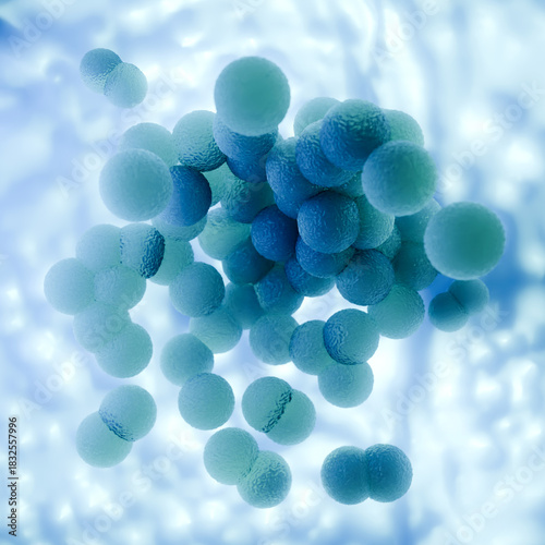 Frozen MRSA Bacteria Cluster Preserved in Ice Blue Background
