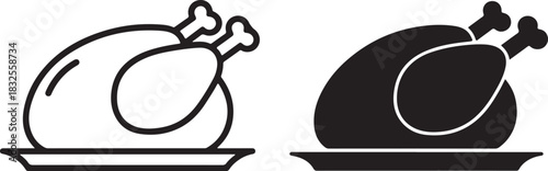 Thanksgiving Turkey Festive Dinner Celebration with Black and White Illustration Set