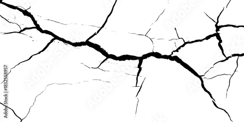 A vector illustration of a black tree silhouette with winter branches against the sky and a crack in the wall resembling a map of the world