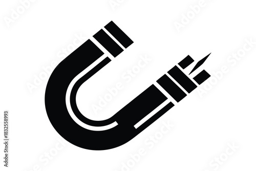 Magnet icon vector design. Silhouette of magnet symbol with spark sign on white background