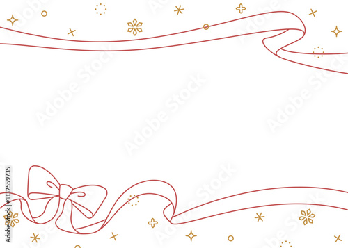 リボンのデコレーションフレーム、背景、雪の装飾、線画