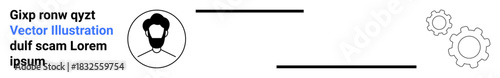 Technology, online platforms, teamwork, profile customization, innovation, user interaction. Minimalist user icon alongside cogwheels and geometric shapes. Technology and online platforms concept