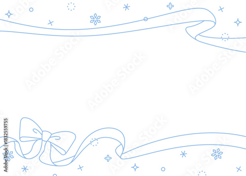 リボンのデコレーションフレーム、背景、雪の装飾、線画