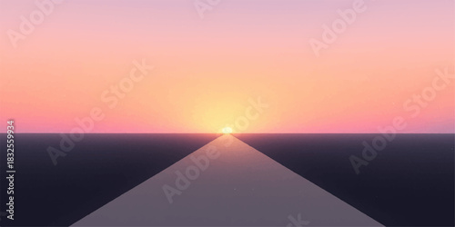 Sunset or sunrise landscape over the mountains with a road and clouds in the sky