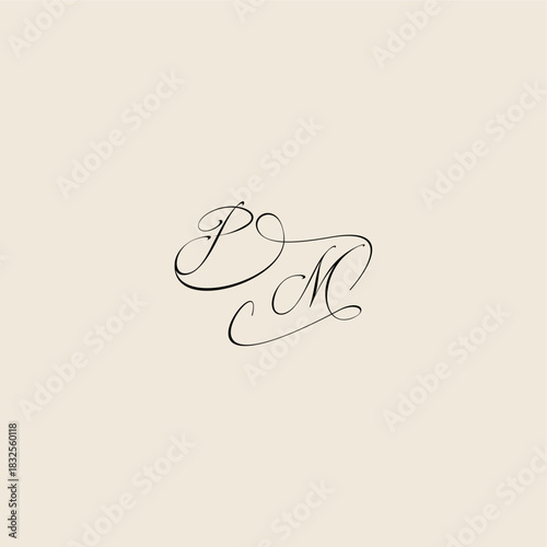monogram elegant concept logo initial royal design PM minimalist style curve letter