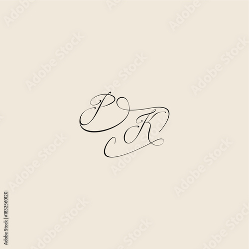 monogram elegant concept logo initial royal design PK minimalist style curve letter
