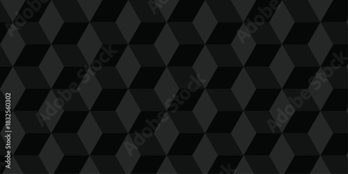 Minimal abstract black geometric cube creative concept triangle overlap square technology background. digital cubes fabric and wallpaper grid block texture background.	