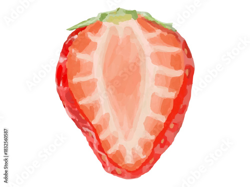 へた付きいちご ベクターイラスト 料理素材 半分 カット