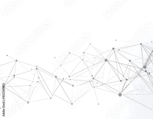 Abstract, minimalist graphic of interconnected dots forming a web across a white background, suggesting networks and data flow