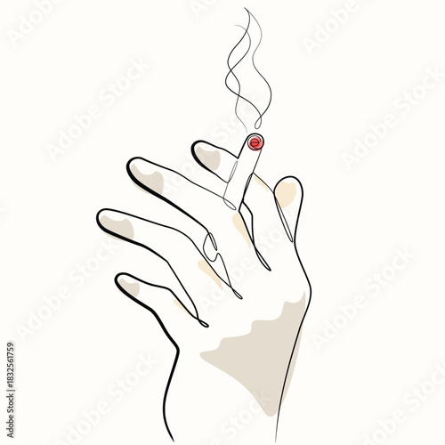 hand holding cigarette one line drawing. hand holding cigarette single line illustration. hand holding cigarette minimalist line art