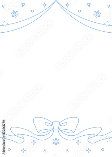 リボンのデコレーションフレーム、背景、雪の装飾、線画、縦向き