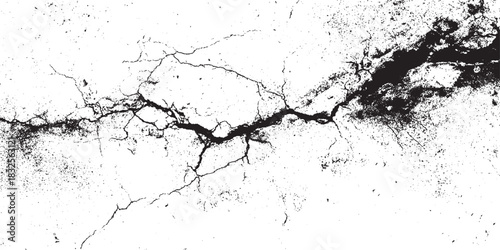 Surface cracks and fissures in ground. Vector grunge cracked texture style with  black and white abstract Cracked Surface grunge and  cracks 
