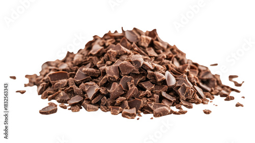 Chocolate rice flakes pile featuring crunchy coated grains with rich sweet cocoa texture and detailed crisp breakfast elements isolated on white background