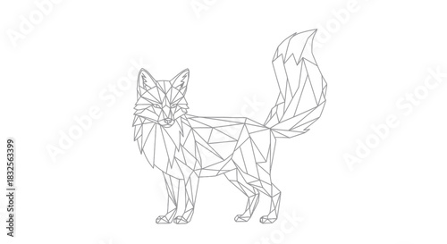 Minimalist Line Art Illustration of a Geometric Fox with a Bushy Tail for Modern Design and