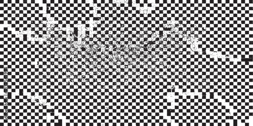 Distorted Glitch Effect on Black and White Checkerboard Pattern.