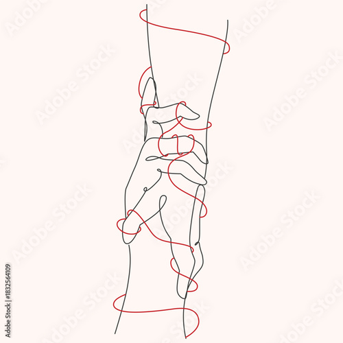 couple holding hands with red rope wrapped around  one line drawing. couple holding hands with red rope wrapped around  single line illustration. couple holding hands with red rope wrapped around  min