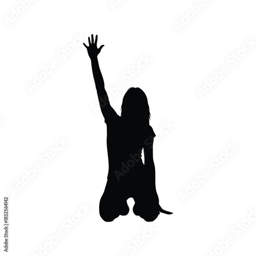 Silhouette woman reaching up hopeful gesture
