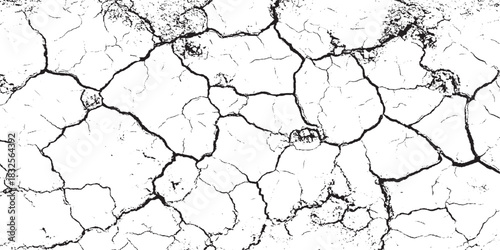 Surface cracks and fissures in ground. Vector grunge cracked texture style with  black and white abstract Cracked Surface grunge and  cracks 