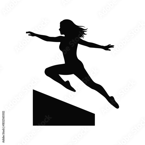 Silhouette woman hurdler jumping over obstacle