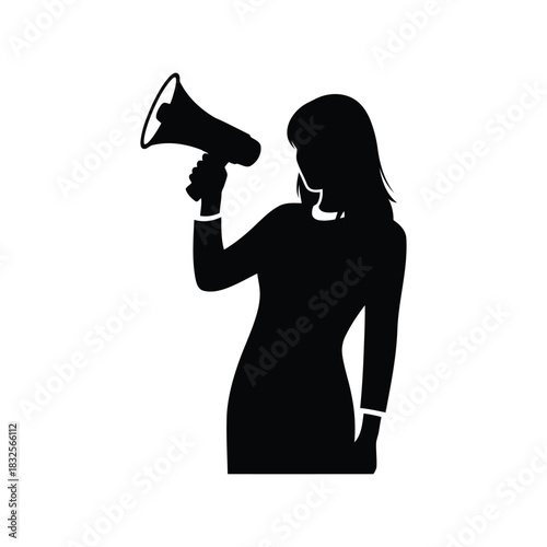Woman silhouette with megaphone announcing