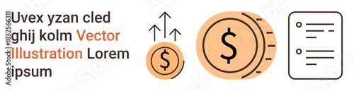 Financial growth, investment, economic trends, business planning, wealth management, budgeting. Visual of dollar coins with upward arrows and a business document. Financial growth and investment