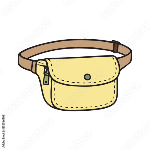 A simple vector graphic showing a yellow waist bag rendered with minimal elements, focusing on its sleek form, soft curves, and stylish appearance as a modern everyday fashion item.