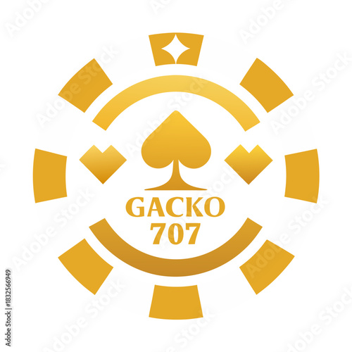Golden casino chip with spade and text logo design