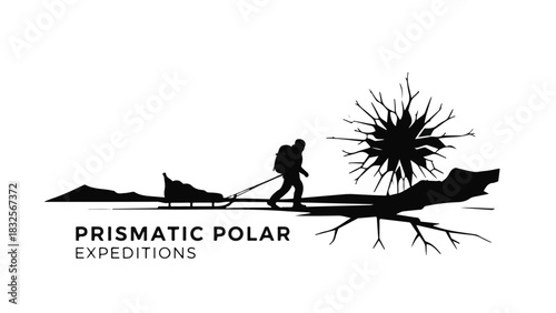 Solo adventurer pulls sled through stark arctic landscape, symbolizing resilience and exploration.