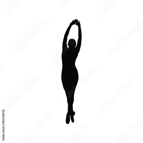 Elegant silhouette dancer arms raised white background