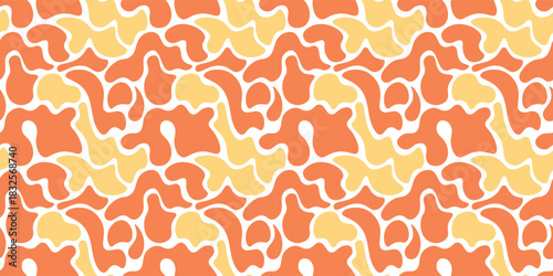 Seamless abstract camouflage pattern in orange and yellow with organic fluid shapes modern textile wallpaper wrapping paper background digital vector design