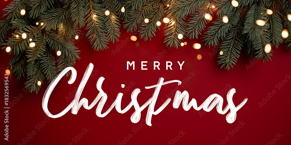 Fototapeta premium Festive Christmas Holiday Greeting Card Design: Celebrate with Joyful Red and Green Decoration, Cozy Family Gatherings, and Ornate Winter Typography
