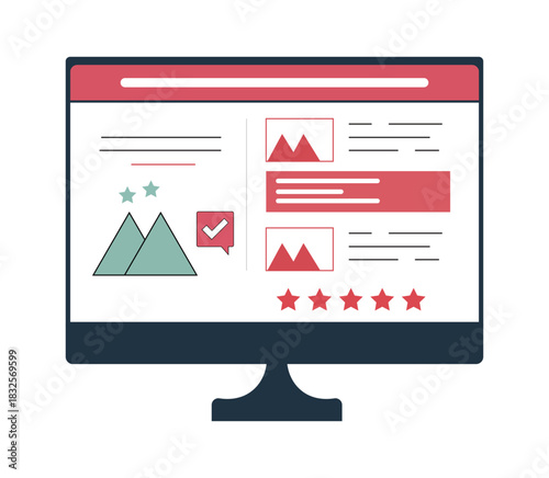 Flat Computer Vector Showing Web Surfing Illustration with Browser Window