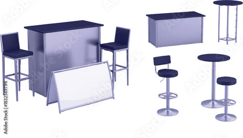 The image presents a well-coordinated assortment of furniture pieces, predominantly in shades of gray and black, creating a modern and cohesive aesthetic.Victor Illustrator Design