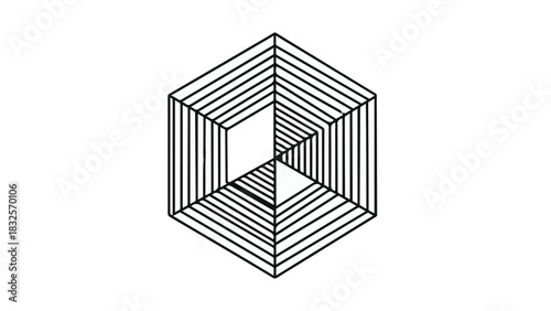 Abstract geometric hexagon optical illusion with layered lines creating depth