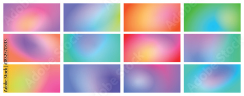 Vibrant colorful gradient backgrounds set with bright abstract smooth blend soft transitions pink purple blue green orange red yellow modern fluid texture collection digital design backdrop