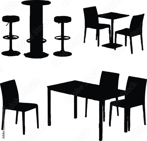  described features a striking contrast between black furniture silhouettes and a bright white background, which enhances the visibility of the furniture's shapes and arrangements.