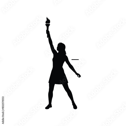Woman silhouette holding torch up
