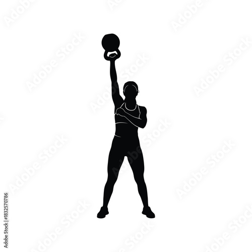 Woman kettlebell overhead strength training silhouette