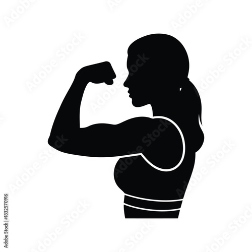 Woman flexing bicep silhouette fitness strength