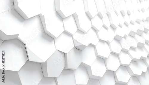A white, three-dimensional surface composed of hexagonal tiles, creating a honeycomb-like pattern, with varying depths