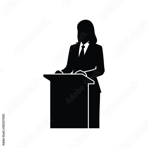 Businesswoman speaking at podium silhouette
