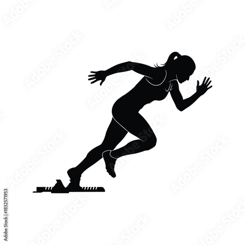 Woman runner sprinting start silhouette