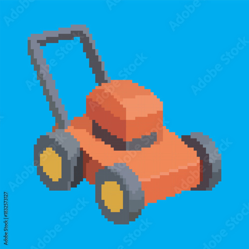 lawn mower pixel art, vector illustration on isolated background.