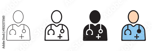 Set of minimalist doctor icons with transparent background, depicting medical staff, healthcare specialists, and general practitioners, vector illustration
