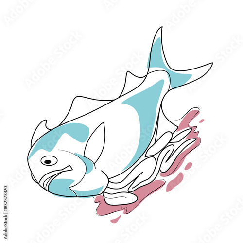 The fish is cut to remove the fish's innards vector illustration