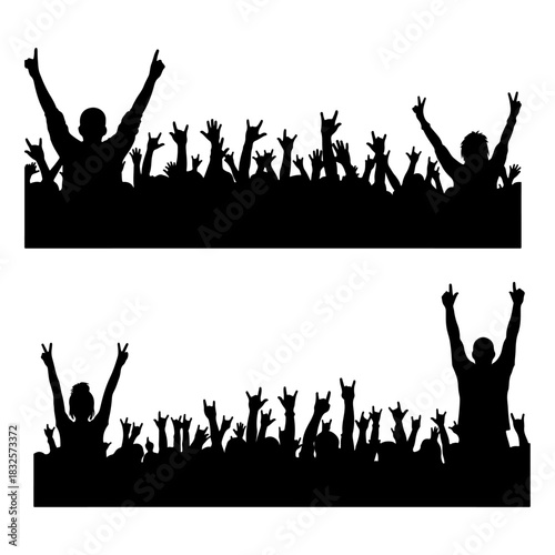 silhouette pack of young group party people together dancing, cheering crowd dance to the music at musical